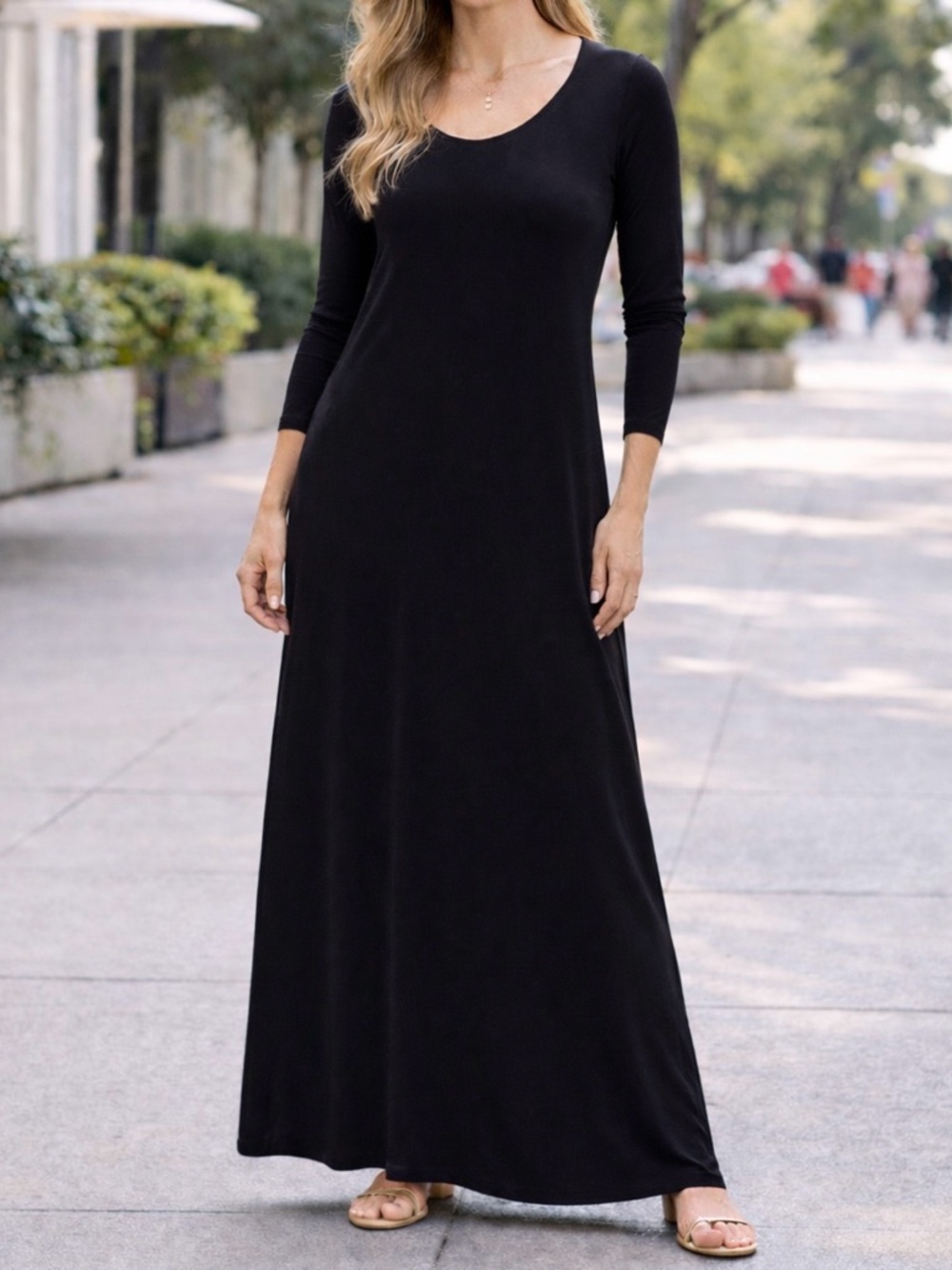J.Jill Black Maxi Dress XL Long Sleeve Soft Knit Rayon Wool Minimalist